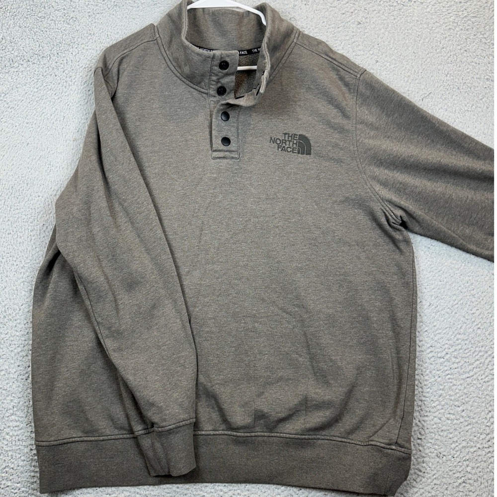 The North Face‎ Sweatshirt Mens 2XL Snap-Neck Dark Gray Fleece Pullover Logo EUC